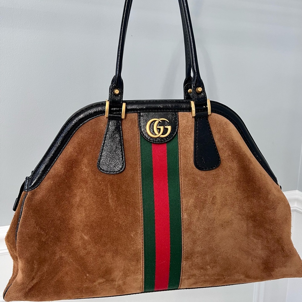 GUCCI Large handbag ! Authentic Gucci Brown suede ! Rare edition!
